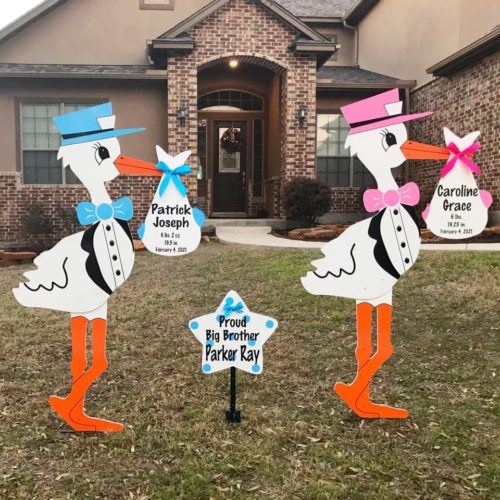 Twin Pink and Blue Stork Sign With Generic Bundles and Sibling Star, Birth Announcement Yard Stork Sign in Kingsport, Johnson City, Bristol & More